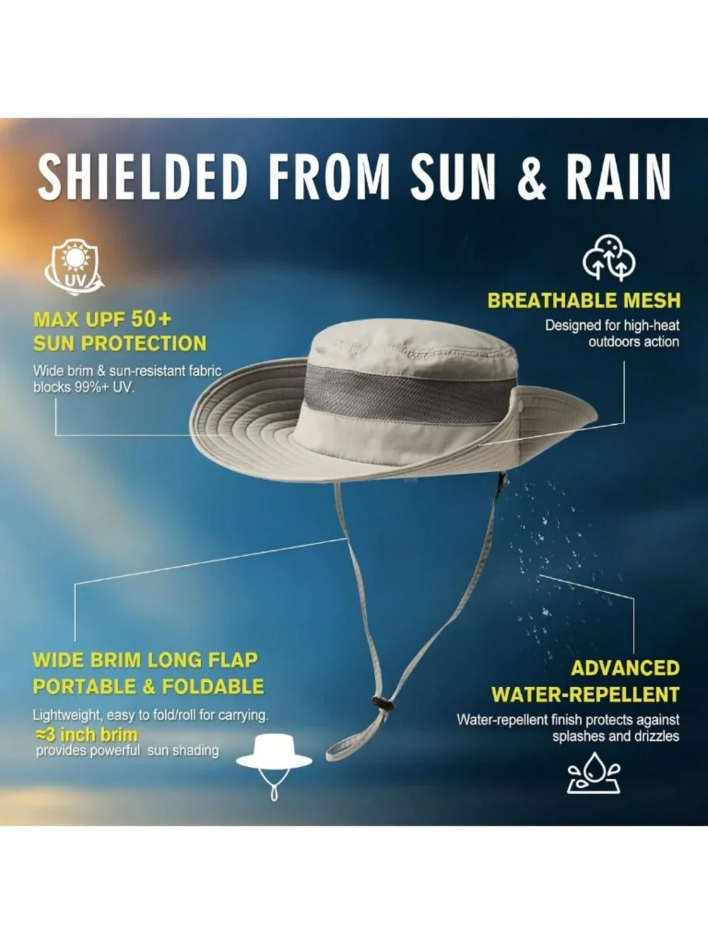 Oversized Waterproof Sun Hat for Big Heads | Wide Brim & Breathable Mesh for